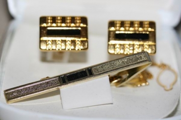 Manschettenknöpfe-Krawattennadel-Set in gold / schwarz HA4014