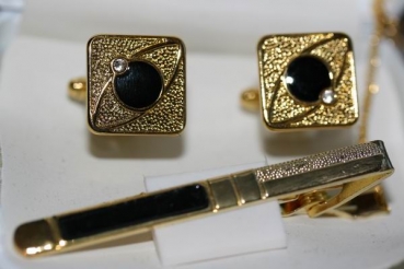 Manschettenknöpfe-Krawattennadel-Set in gold / schwarz HA4023