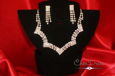 Feines Collier-Set-2 tlg. Collier und Ohringe mit Strass Steinen BA4712