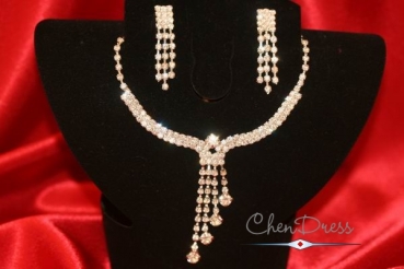 Sehr extravagantes und edles Collier-Set-2 tlg. Collier Ohringe Strass Steine BA4715