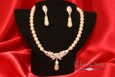 Collier-Set mit Perlen und Strass in creme BA4716