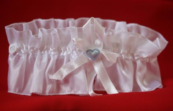 Restposten Strumpfband aus Organza und Satin in weiß mit blau BA9327