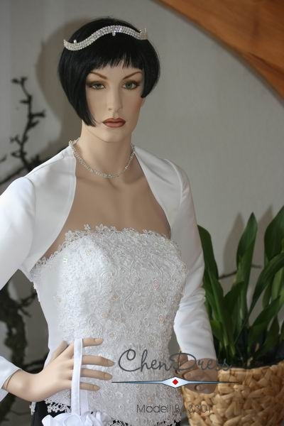 Sonderangebot Bolero-Jacke aus Satin in weiß, creme oder champagner, Gr.S, M, L Modell BA3301