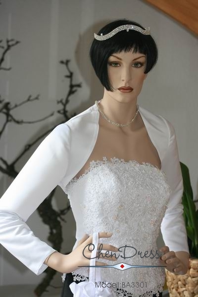 Sonderangebot Bolero-Jacke aus Satin in weiß, creme oder champagner, Gr.S, M, L Modell BA3301