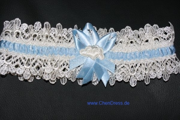 Strumpfband aus Satin und Spitze in creme / blau BA9366