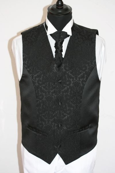 Set Cutweste Hochzeitsweste Herrenweste Plastron in schwarz Seiden-Jacquard