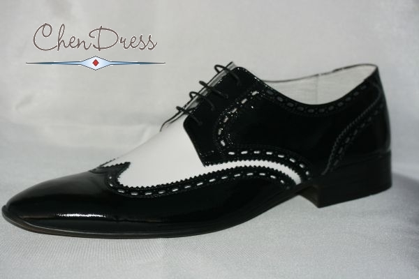 Lack-Schuhe aus Echtleder in schwarz weiß HA8810